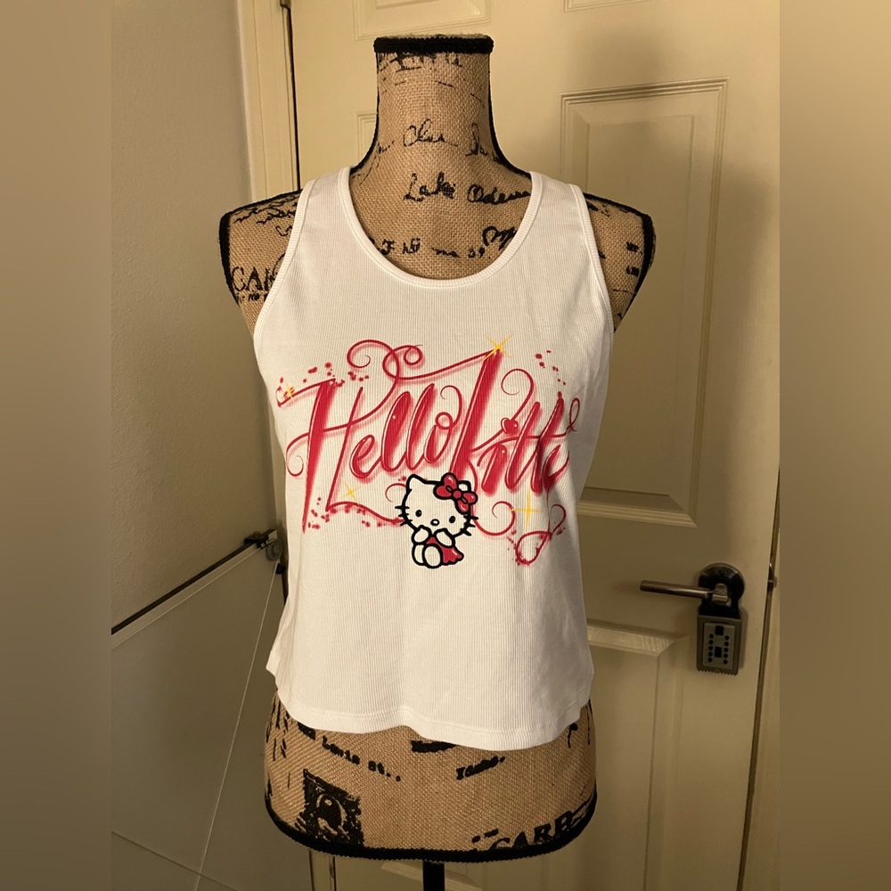 Sanrio NGO new girl order hello kitty White Pink graffiti Tank Top XL 14